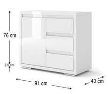 BIM Furniture - Comò Nordic Bianco I credenza Highboard, finitura lucida, colore: Bianco