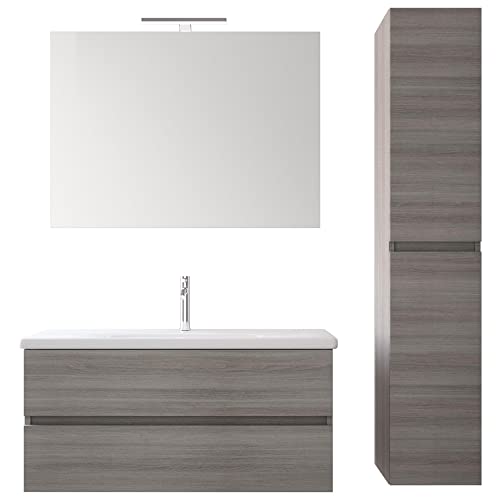 bonussi Mobile Bagno Sospeso 100 cm Lavabo Specchio e Pensile Mendel Grigio