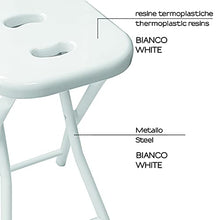 GEDY Sgabello bagno richiudibile, Misure e peso: 46,5X26X28 CM & 1,156 KG, Sgabello richiudibile in metallo e resine, Finitura bianca, Design R&S Gedy, 2 anni di garanzia