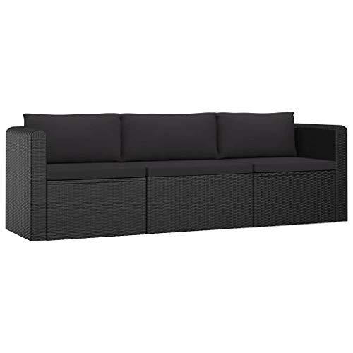 vidaXL Set Divani da Giardino 3 pz con Cuscini Elegante Sofa e Tavolino Ripiano Vetro Arredi per Esterni in Polyrattan Nero Telaio in Acciaio - Arredi Casa
