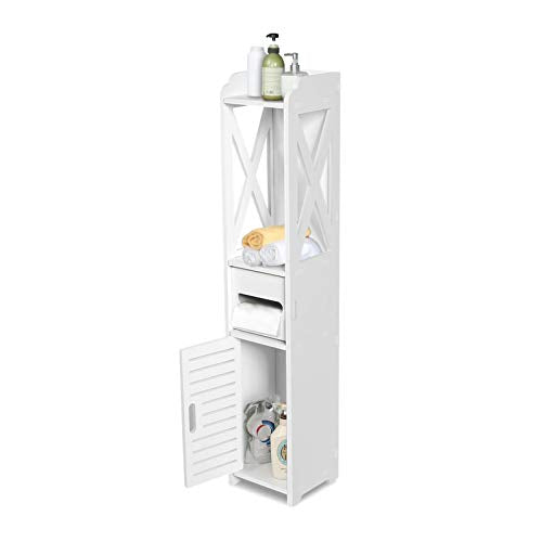 Mobiletto da bagno Mensola da bagno Mobile da bagno per toilette Mobile con vano aperto Ripiano in legno bianco Scaffale portaoggetti per tessuti, 80x15,5x15CM