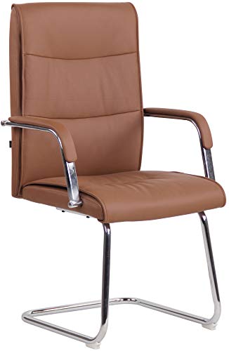 CLP Sedia Sala Pranzo Caro V2 I Sedia Ufficio Cantilever Con Braccioli In Similpelle E Metallo Cromato I Poltroncina Studio Carico Max 120 KG, Colore:marrone chiaro