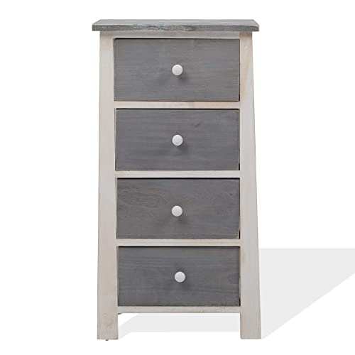 Rebecca Mobili Cassettiera Shabby, Comodino 4 cassetti, Legno paulonia, Bianco, per arrdamento Camera Bagno Salotto - Misure: 73 x 37 x 27 cm (HxLxP) - Art. RE4328
