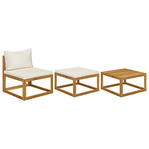 SKM Set Divani da Giardino 3 pz con Cuscini Crema in Legno Acacia