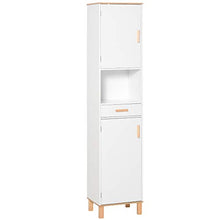 kleankin Mobile Salvaspazio Bagno in Legno Bianco, Mobile a Colonna con Armadietti e Cassetto 39x30x180cm