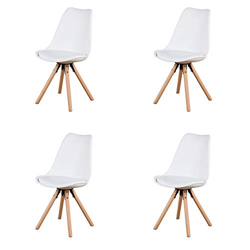 GroBKau, sedia imbottita con gambe in legno di faggio e morbida imbottitura per sala da pranzo, soggiorno, camera da letto, cucina, set di 4 pezzi, bianco