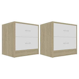 Goliraya Comodino Camera da Letto Moderni con 2 Cassetti in Truciolato Bianco Rovere Sonoma,Comodino Moderno,Cassettiera Camera da Letto Moderno,Comodino con Cassetti 40x30x40 cm