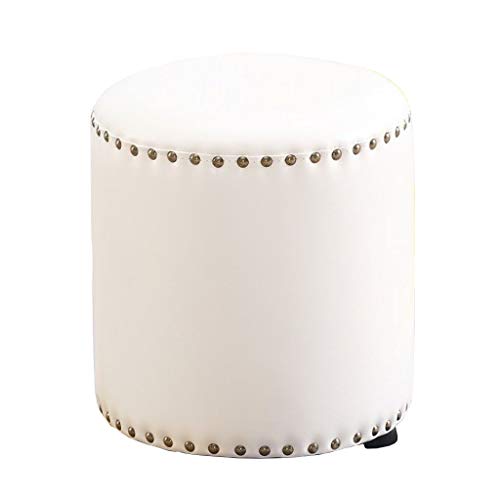Jiangang- Pouf Imbottito 丨 Sgabello Ottoman in Pelle Cerata Olio Sgabello Sgabello Trucco 丨 Panca Scarpa in Legno for Soggiorno (Color : White, Size : 31x34cm)