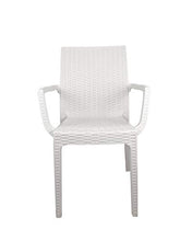Sedia Dafne, in Resina, Simil Rattan, Poltrona con Braccioli, Vari Colori, Esterno, Giardino, Alta qualità, Impilabile (2, Bianco)