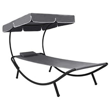 Tidyard Lettino Prendisole con Baldacchino e Cuscino Grigio, Lettino Prendisole, Lettini da Giardino, Sedie a Sdraio da Giardino 200 x 90 x 112 cm