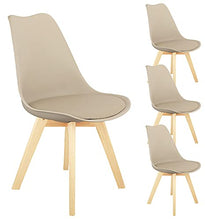 N A - Set di 4 sedie moderne per sala da pranzo, assemblate, in plastica, con gambe di legno e schienale e seduta morbidi, per sala da pranzo, camera da letto, soggiorno