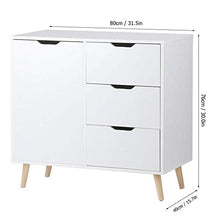 lyrlody Credenza Cucina Bianca con Gambe, Credenza da Pranzo Armadietto, 1 Porte e 3 Cassetti, 80 x 40 x 76cm