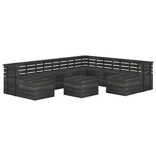 vidaXL Set Divani da Giardino su Pallet 11 pz Legno Pino Grigio Scuro
