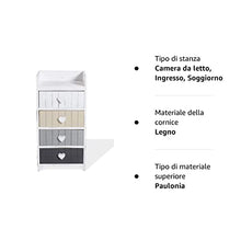 Rebecca Mobili Comodino in Legno 4 cassetti, Mobile cassettiera, Bianco Beige Grigio, Shabby Chic Vintage, Camera Ingresso - Misure: 72 x 35 x 27,5 cm (HxLxP) - Art. RE4380