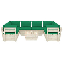 SKM Set Divani da Giardino su Pallet 9 pz con Cuscini Legno Abete (179.1kg) Verde-3605