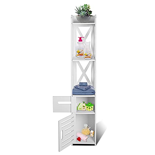 Armadietto Bagno a Colonna da Terra, Mobiletto Bagno Salvaspazio Bianco, Mobiletto Alto Armadietto con 2 Ripiani Aperti e Cassetto, per Bagno, Cucina e Soggiorno 120 x 22 x 22,5 cm