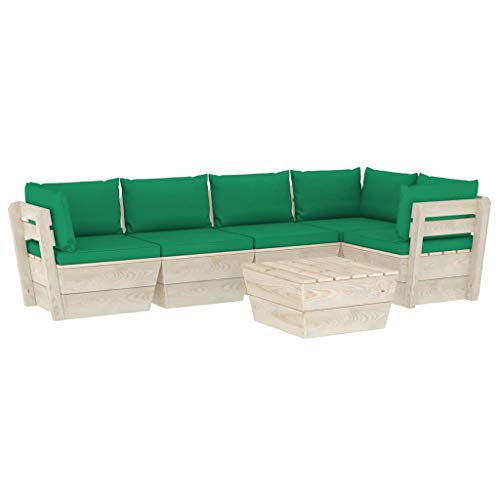 SKM Set Divani da Giardino su Pallet 6 pz con Cuscini Legno Abete (118.9kg) Verde-3569
