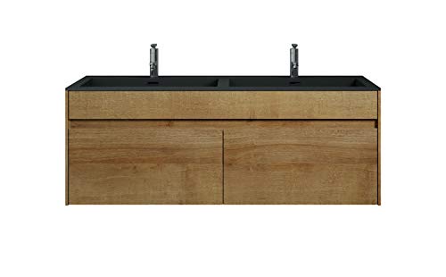 Badplaats B.V. Mobili da Bagno Ontario 120 cm bambù con Il Nero - Armadio mobiletto lavabo Mobili Armadietto