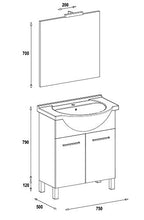 MaMa Store SARA 75 Mobile sospeso / a Terra con 2 Ante, lavabo e Lampada, L. 75 cm x P. 50 cm x H. 79 cm, Bianco Lucido Laccato, MDF