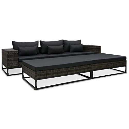 Tidyard 5 pz Set Divano da Giardino, Divano da Soggiorno, 5 Divani con Cuscini, Set Divani da Giardino con Tavolo, Set Divani Modulari da Giardino, in Polyrattan Grigio