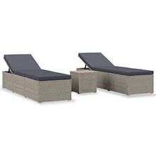 Tidyard 3 pz Set Lettini Prendisole Reclinabili in Polyrattan Grigio con Tavolino,Lettino da Sole,Lettino da Giardino Esterno,Lettino Prendisole da Piscina Patio Terrazzo Spaggia Mare