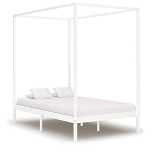 BIGTO - Struttura letto a baldacchino in legno di pino massiccio, per camera da letto, colore: bianco, 140 x 200 cm
