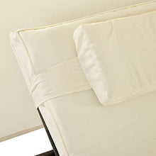 Outsunny Sdraio da Giardino Doppia con Tettuccio e Schienale 5 Reclinazioni, Lettino Prendisole in Rattan PE 196x137x36.5cm Bianco Crema
