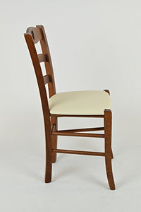 Tommychairs - Sedia modello Cuore per cucina bar e sala da pranzo, robusta struttura in Legno di faggio color noce chiaro e seduta rivestita in pelle artificiale color avorio