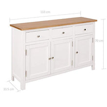 Credenza in legno massiccio con 3 cassetti e 3 ante, cassettiera per sala da pranzo, soggiorno, camera da letto, 110 x 33,5 x 70 cm, marrone e bianco