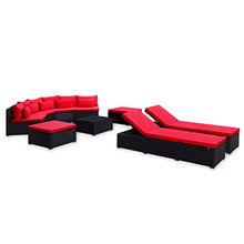 SKM Set Divani da Giardino 9 pz con Cuscini in Polyrattan Rosso