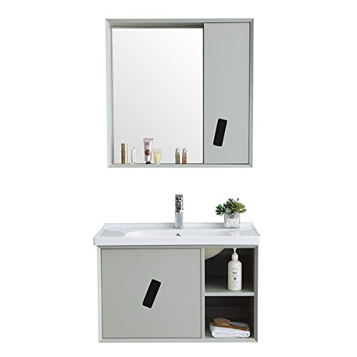 Mobile da bagno Specchio Simple Specchio armadio per mobile da bagno combinazione moderna legno massello di legno armadio da bagno con lavaggio in ceramica Set di armadi per lavabo da bagno