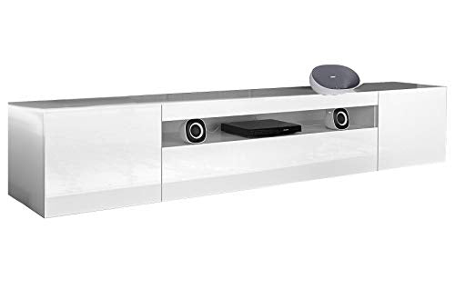 elbectrade Porta TV Moderno Mojito, Mobile Soggiorno Bianco, portatv Design.Dimensioni in cm (L-A-P): 200-36,2-40
