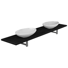 Festnight Lavandino Ovale Bagno Appoggio 2 pz in Ceramica Bianca/Nero con Mensola da Parete Sospesa,Lavabo Ovale da Bagno con Mensola da Parete,Lavandino Ovale da Bagno con Mensola da Parete