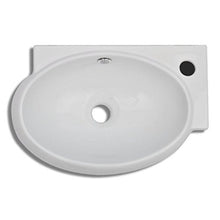 Lavabo ovale bianco lucido con un foro, in ceramica, da tavolo o da appendere alla parete, 41 x 28 x 12,5 cm
