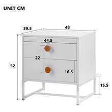 Plcnn Set di 2 comodini, comodino con 2 cassetti, in legno MDF e metallo, 48 x 39,5 x 52 cm, comodino bianco piccolo per casa, ufficio, soggiorno, camera da letto