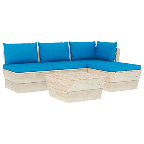 FAMIROSA Set Divani da Giardino su Pallet 5 pz con Cuscini Legno Abete-3460
