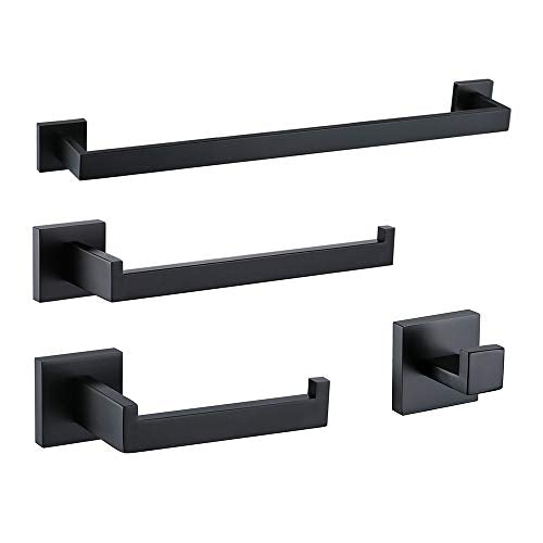 Turs 4 pezzi Bagno Accessorio Impostare SUS 304 acciaio inox Supporto di carta igienica Portasciugamani Accappatoio Anello asciugamano Montaggio a parete, Nero opaco, Q7BK-4PCS