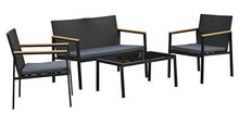 Outsunny Set 4 Pezzi Salotto da Esterni con 2 Sedie, Divano e Tavolino | Mobili da Giardino in Rattan e Acciaio Nero