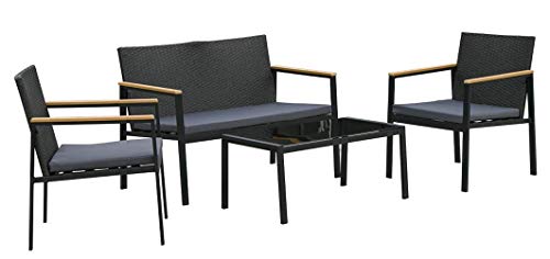 Outsunny Set 4 Pezzi Salotto da Esterni con 2 Sedie, Divano e Tavolino | Mobili da Giardino in Rattan e Acciaio Nero