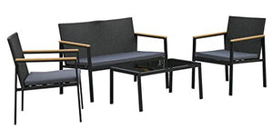 Outsunny Set 4 Pezzi Salotto da Esterni con 2 Sedie, Divano e Tavolino | Mobili da Giardino in Rattan e Acciaio Nero