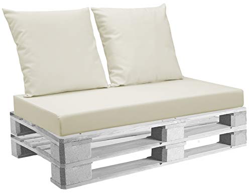 EXTROITALY Cuscini Belem Ecopelle Beige Mis.120x60 + schienali 60x60 pz.02 per Esterno/Interno arredo Pallet da Giardino Divanetto per bancale Cuscini Interno Poliuretano Tessuto Lavabile Sfoderabile
