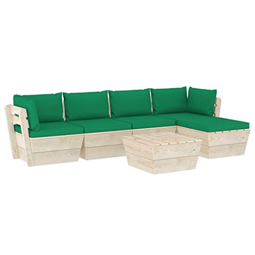 FAMIROSA Set Divani da Giardino su Pallet 6 pz con Cuscini Legno Abete-3509
