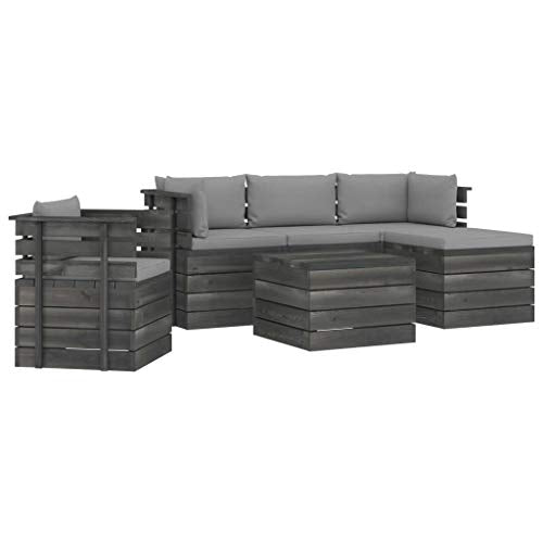 FAMIROSA Set Divani da Giardino su Pallet 6 pz con Cuscini Massello Pino-1852