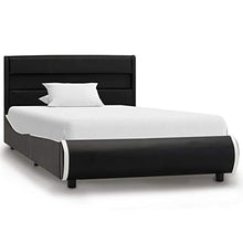 Tidyard Struttura Letto Singolo in Similpelle Nera con Luce LED e Doghe 100x200 cm,Telaio Letto Giroletto Singolo in Ecopelle 100x200 cm,Letto con Luce LED 100x200 cm