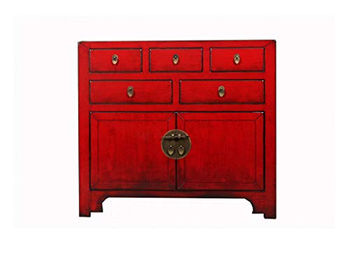 Yajutang Cassettiera cinese credenza 2 ante 5 cassetti rosso