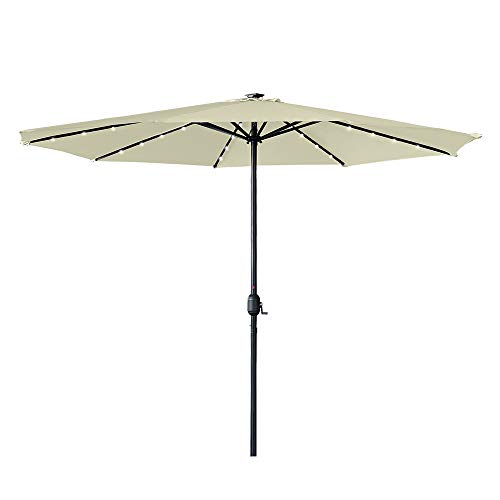 LZQ Ombrellone con manovella, Ø 350 cm, ombrellone con LED, ombrellone mercato, con manovella, protezione UV UPF 40+, ombrellone da giardino, terrazza, protezione solare, senza supporto