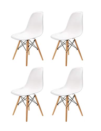 N/C Stile di metà del secolo, Schienale in Polipropilene, Gambe con connettore in Vero Legno e Metallo, Sala da Pranzo/Soggiorno/Ufficio/Soggiorno/Sedia per Banchetti, Set di 4, Bianca
