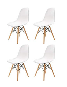 N/C Stile di metà del secolo, Schienale in Polipropilene, Gambe con connettore in Vero Legno e Metallo, Sala da Pranzo/Soggiorno/Ufficio/Soggiorno/Sedia per Banchetti, Set di 4, Bianca