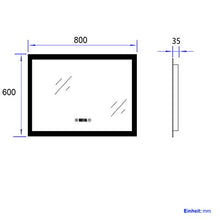 Meykoers Specchio bagno LED con illuminazione 80x60cm specchio da parete , con orologio, interruttore tattile e specchio con luce antiappannamento bianco freddo 6500K