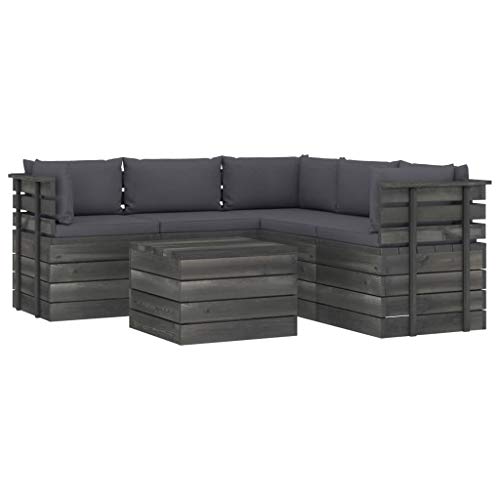 FAMIROSA Set Divani da Giardino su Pallet 6 pz con Cuscini Massello Pino-1899